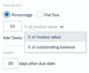 Percentage option selected with additional fields to fill out.