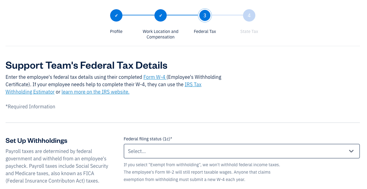 Federal tax details section with fields to fill out.