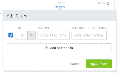 Example of tax fields to fill out for credit note or invoice.