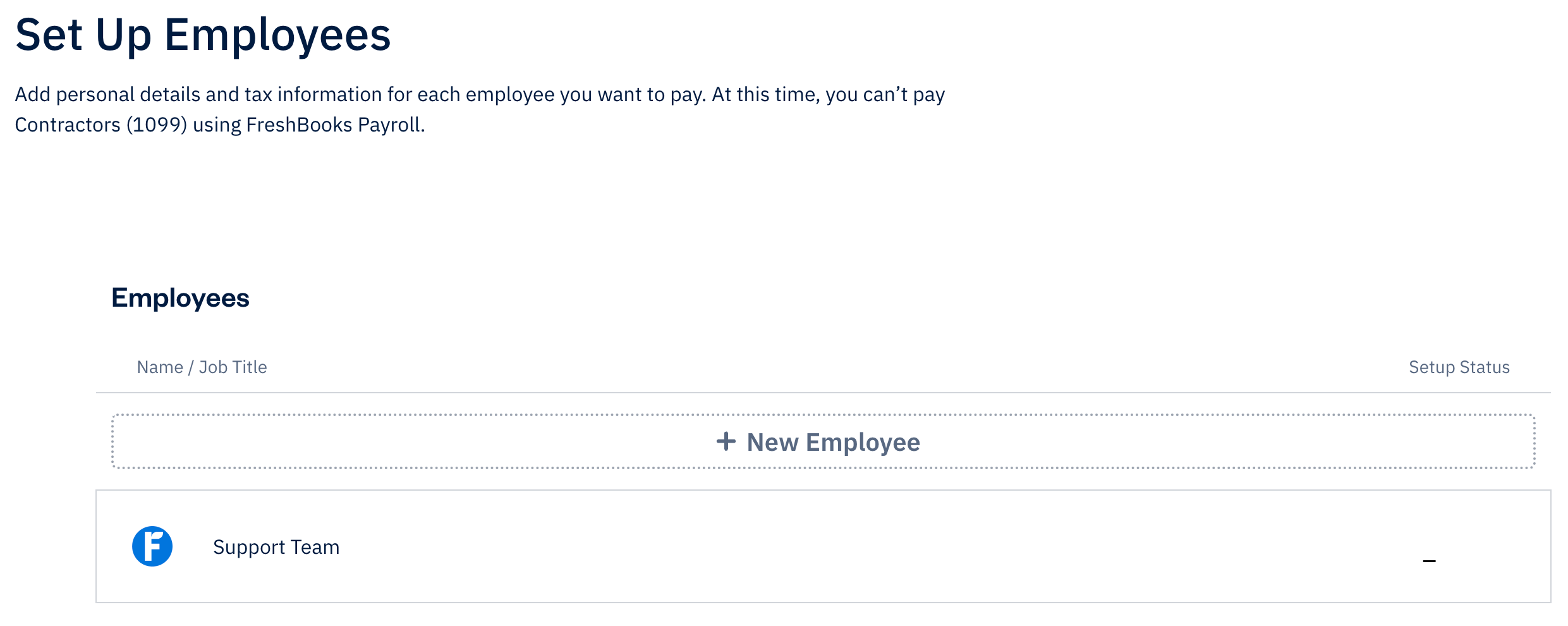 List of employees with option to create new employee or select an existing employee from the list below.