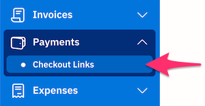 Checkout Links button under Payments in Navigation.