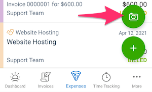 Camera icon in Expenses section.