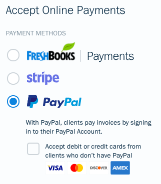 PayPal selected as a payment option for invoice.