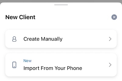 Choose how to add new client with two options.