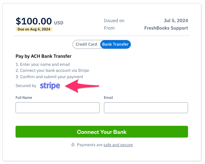 Secured by Stripe displayed on invoice.