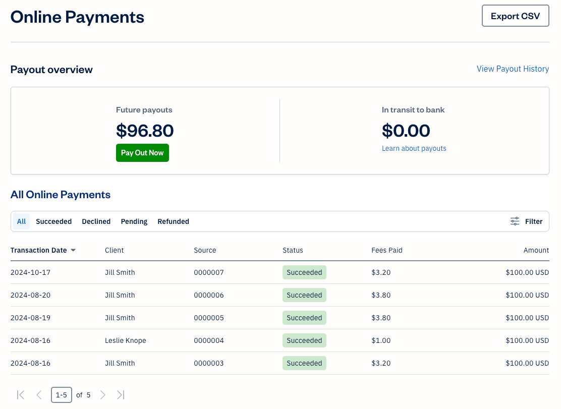 Online transactions sub-tab.