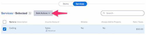 Bulk Actions button above service with checked off box next to it.