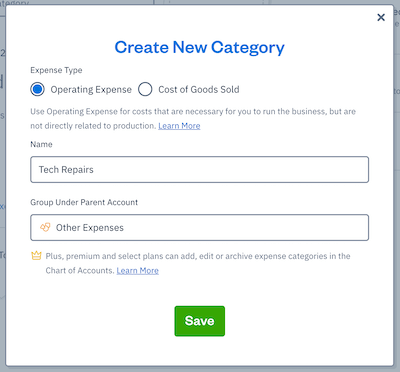 Popup with fields to fill out for creating new subcategory.