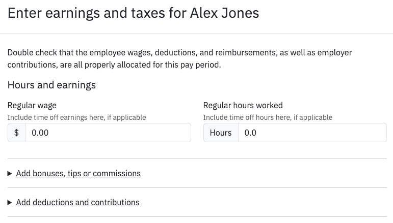 Fields to fill out for hours and earnings.