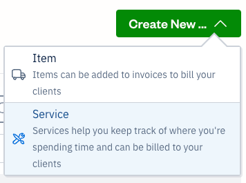 Service option selected under create new button.