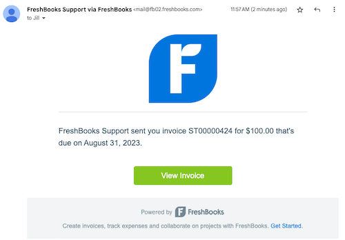 Email with FreshBooks branding on bottom.