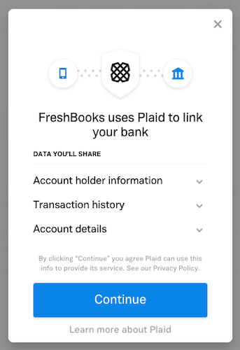 Preview of bank connection via Plaid.
