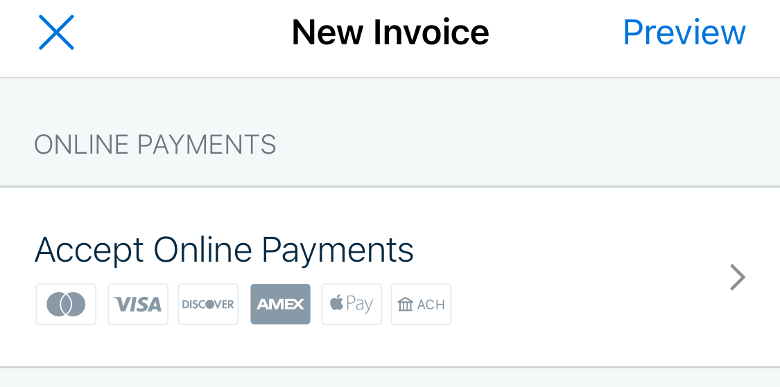 Accept online payments button at top of invoice.