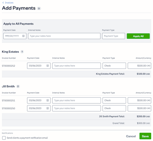 Add a payment with fields to fill out.