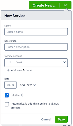 New service form with fields to fill out.