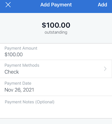 Payment details screen.
