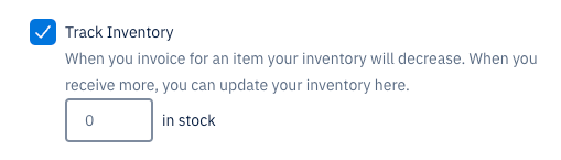 Checkbox next to track inventory with field to specify quantity of stock.