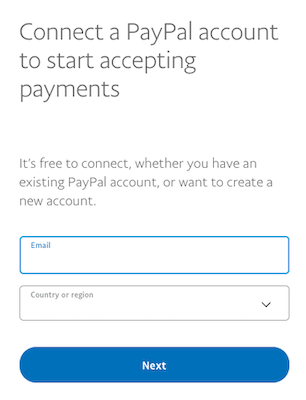 Email and password fields to set up PayPal.