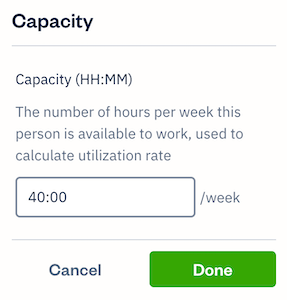 Capacity option with a field to fill out.