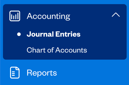 Journal entries subsection selected underneath accounting section.