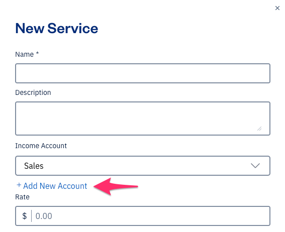 Add New Account button while creating a new service.