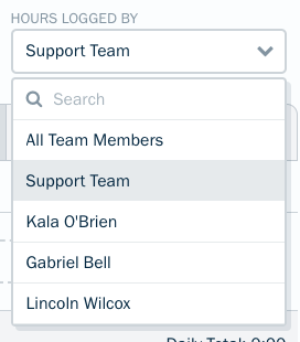 Dropdown showing each team member as an option to select.