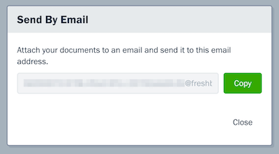 Send by Email pop-up with email address shown to copy.