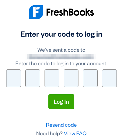 Log in page with fields to enter a six digit code.