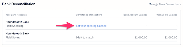 Set opening balance link inside Bank Rec widget.