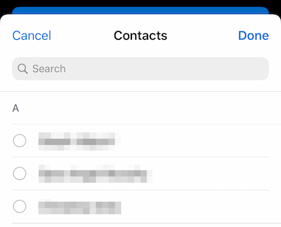 List of phone contacts that can be selected.