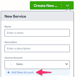 Add New Account button while creating a new service.