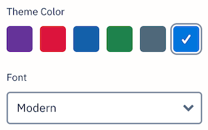 Six boxes with colours in them and font dropdown showing Modern selected.