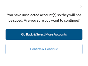 Confirm and continue button for removing some accounts.