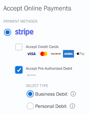Checkbox checked off next to accept Pre-Authorized Debit.